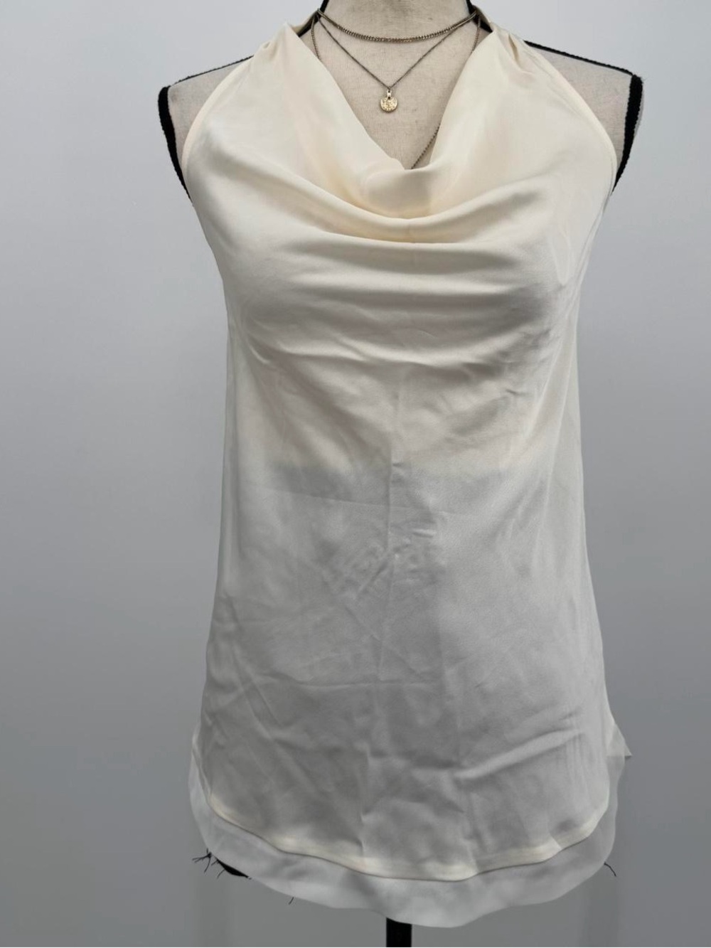Cream satin silk cowl neck halter top XS